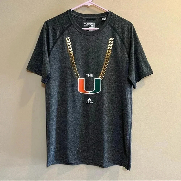 Adidas Ultimate Tee Mens Medium T-shirt University Of Miami Hurricanes Chain - Picture 1 of 6